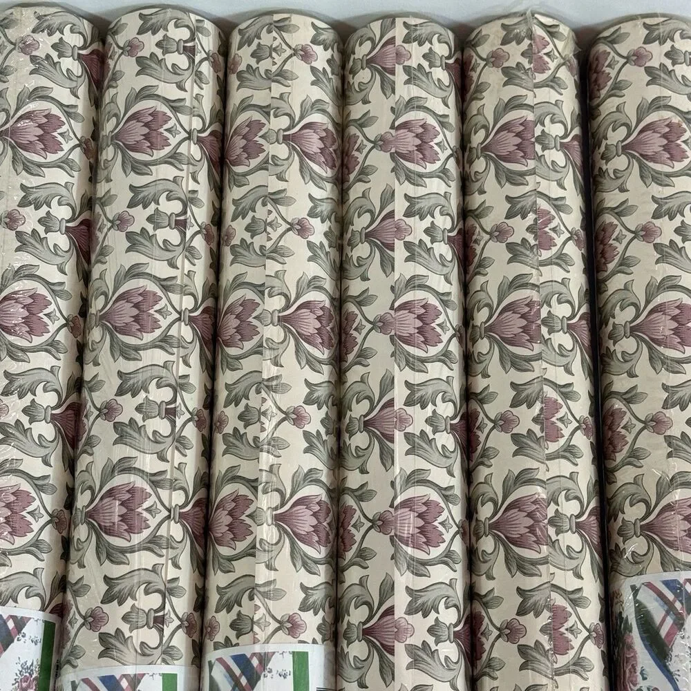 6 Rolls Vintage Imperial Wallpaper Floral Damask Mauve Pink Green Cottagecore